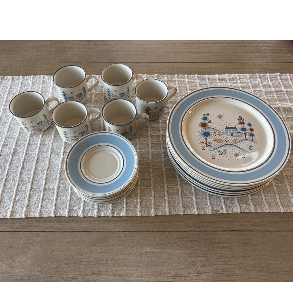 Yamaka Hearthside Museum Collection Primitif 20 pc set 7 plates saucers  6 mugs
